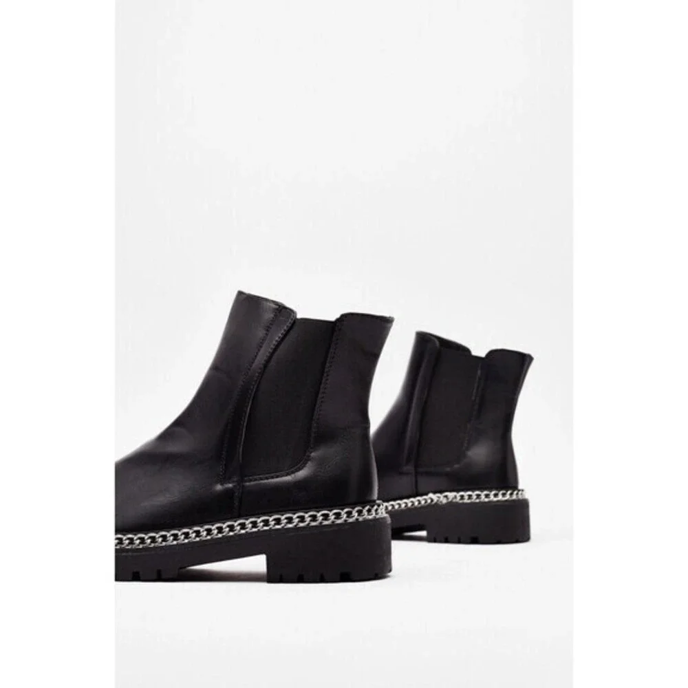 ASOS Chunky Chelsea Boots Womens 7 Black Truffle‎ Collection Faux Leather Chain
